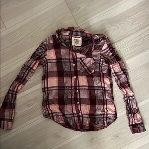 American Eagle Outfitters Pink and Burgundy Plaid Shirt